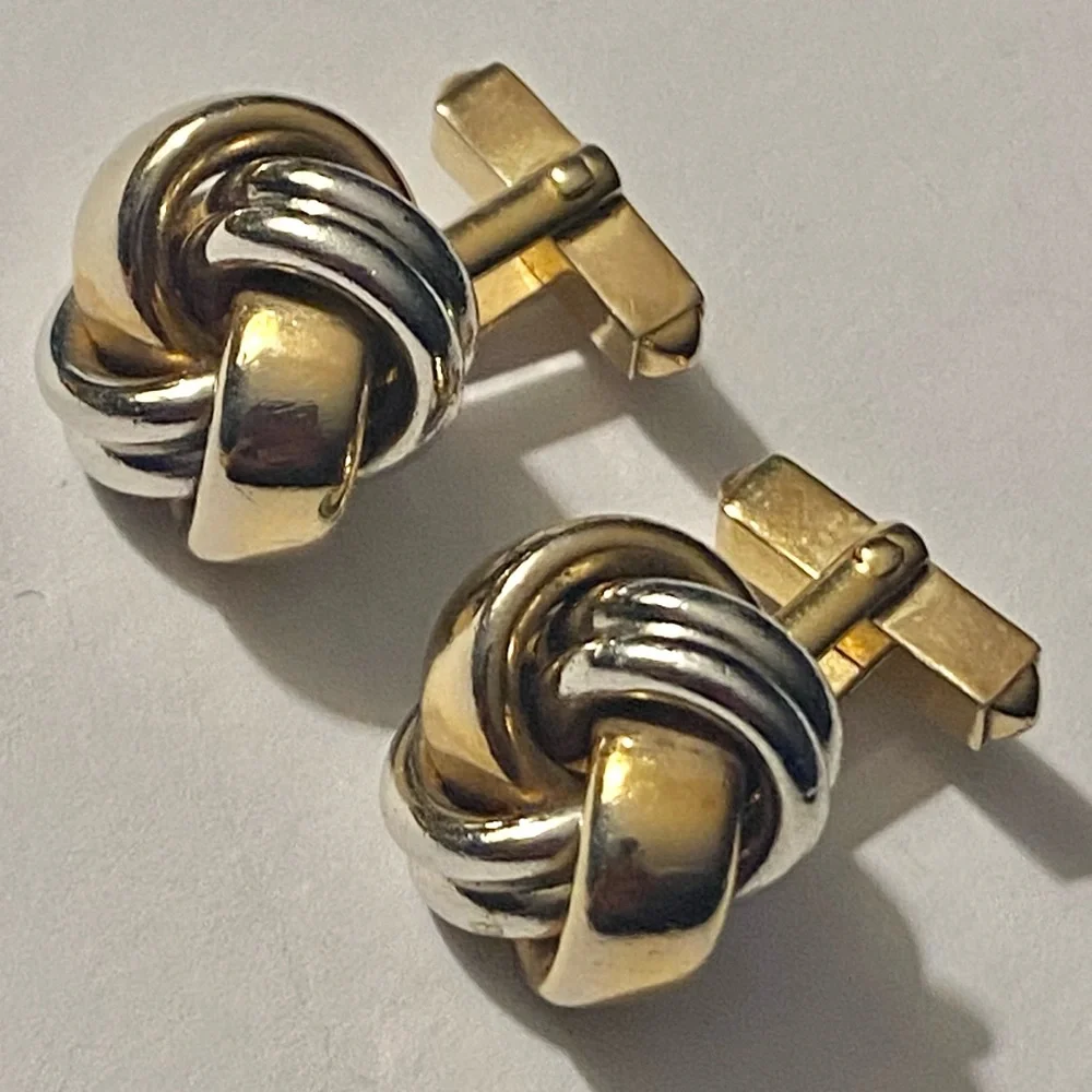 Vintage Swank Silver And Gold Tone Metal Love Knot Style Cufflinks